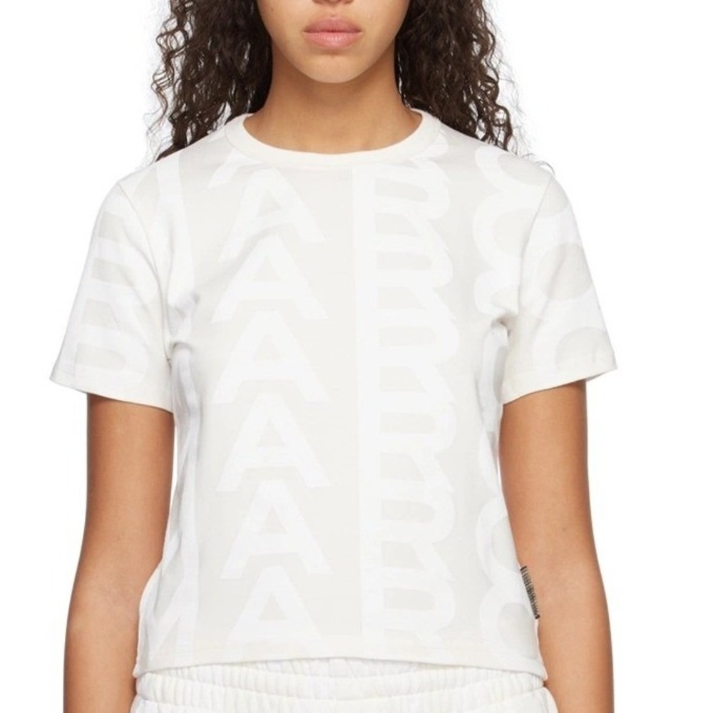 Marc Jacobs Monogram Baby Tee Women SZ S White Cream Logo Streetwear Designer